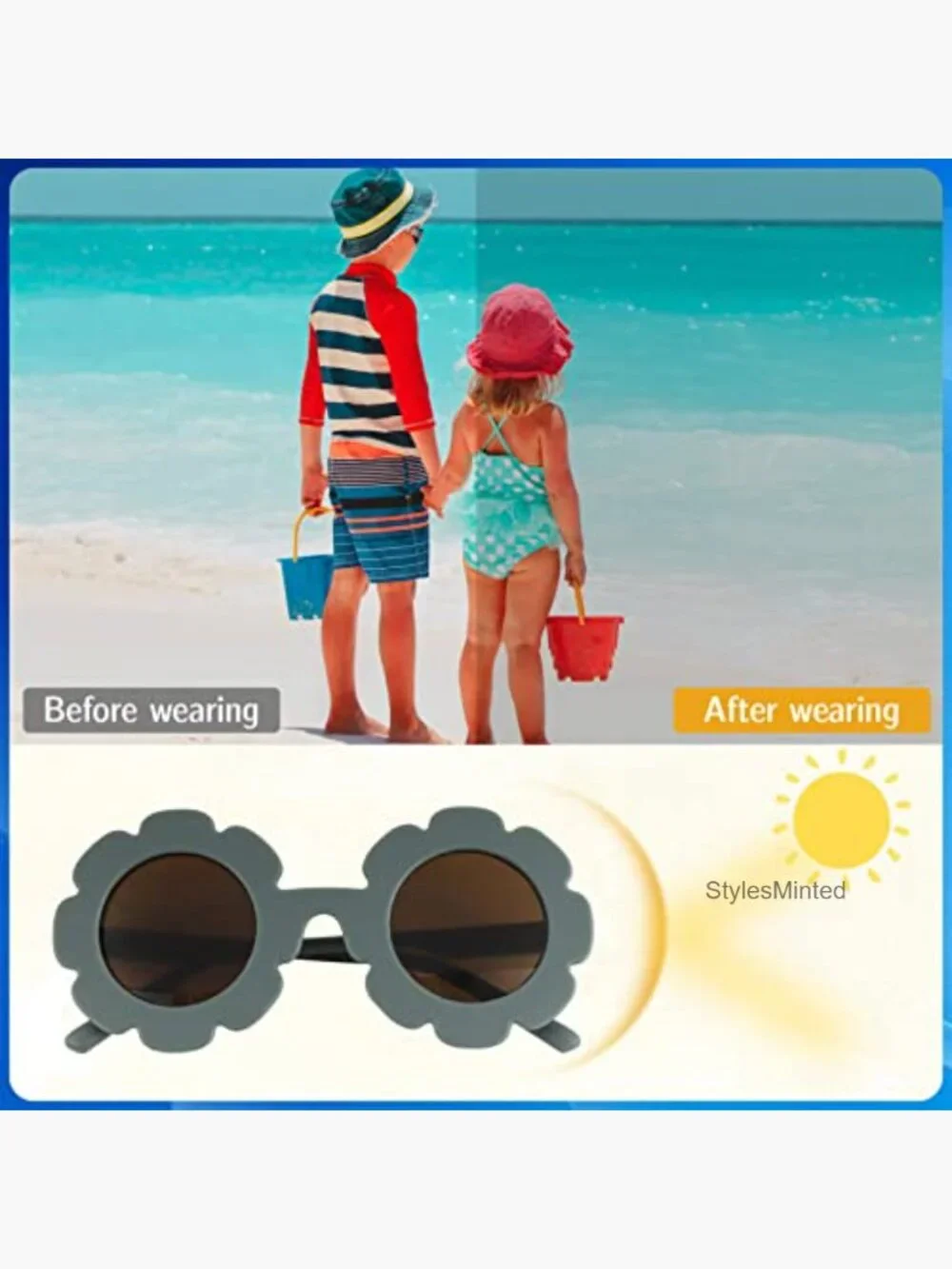 Kids' Sunglasses Set 8 Pack Flower & Round UV Protection